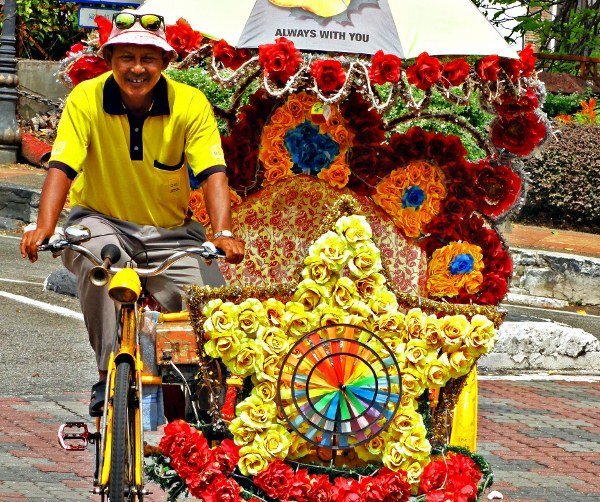 Colourful decorated trishaw ride in Melaka